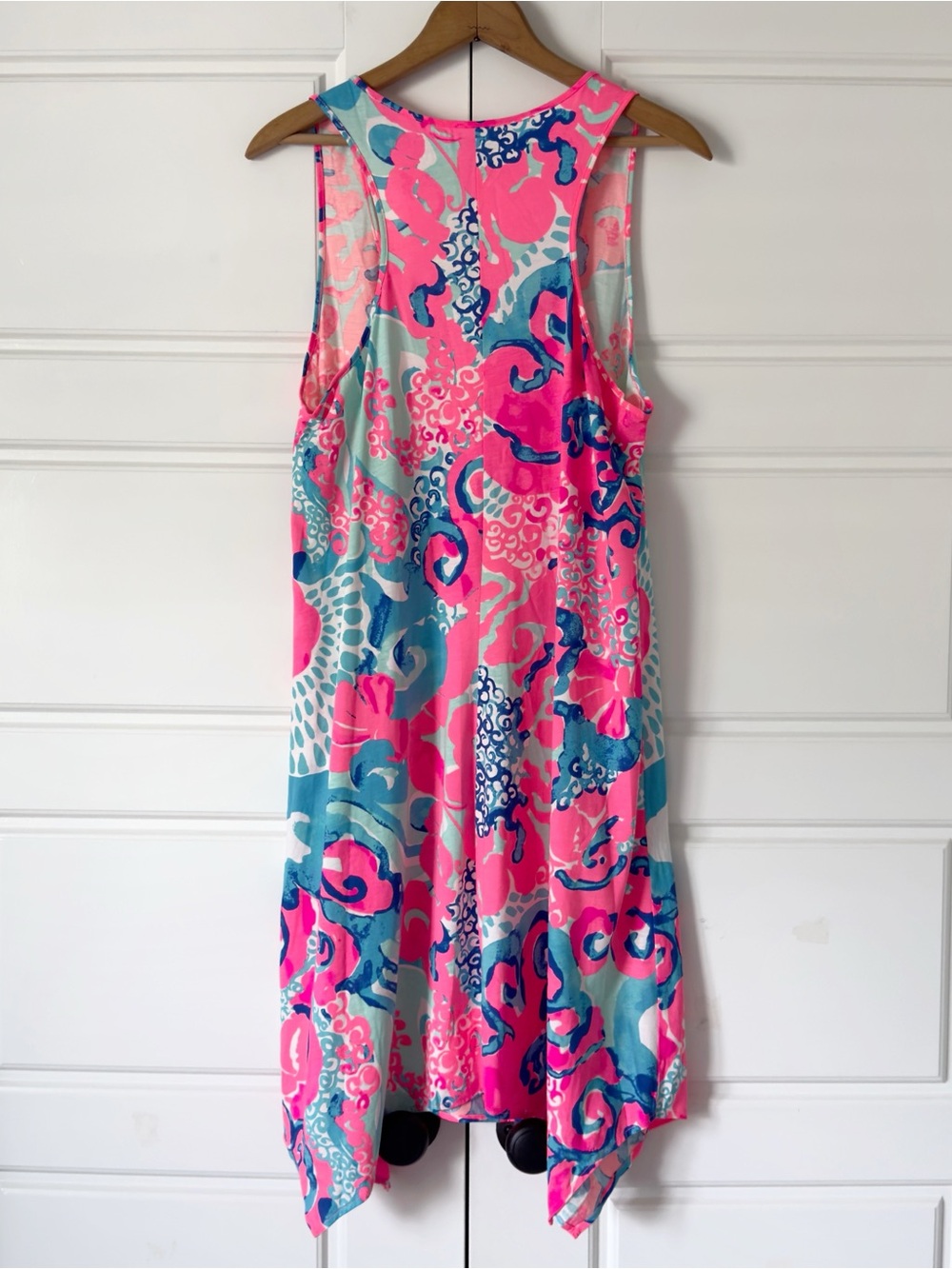 Lilly Pulitzer Melle Trapeze Dress Womens Large Pink Blue Coral I’m So Jelly - Picture 5 of 11